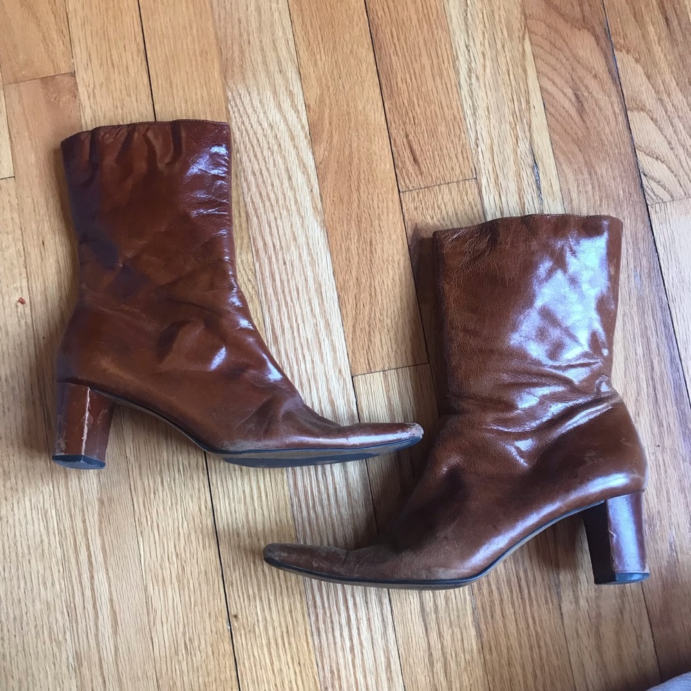 VINTAGE Nine West Brown Leather Joysticko Heeled Boots Ankle Booties